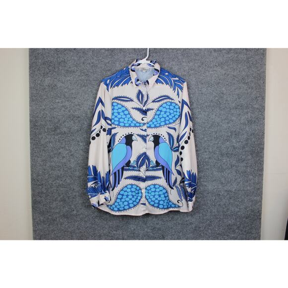 Bianca Paris Women's M Italian Star Sherly Shirt Caribbean Parrot Blue Print - Picture 1 of 9